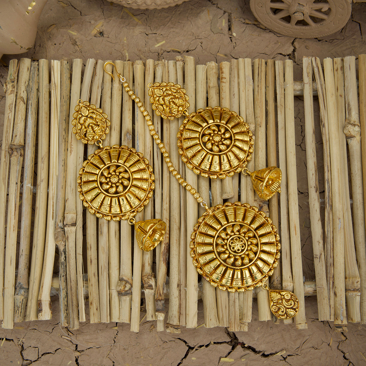 Viha Necklace Earrings Tikka Handcrafted Gold Plated