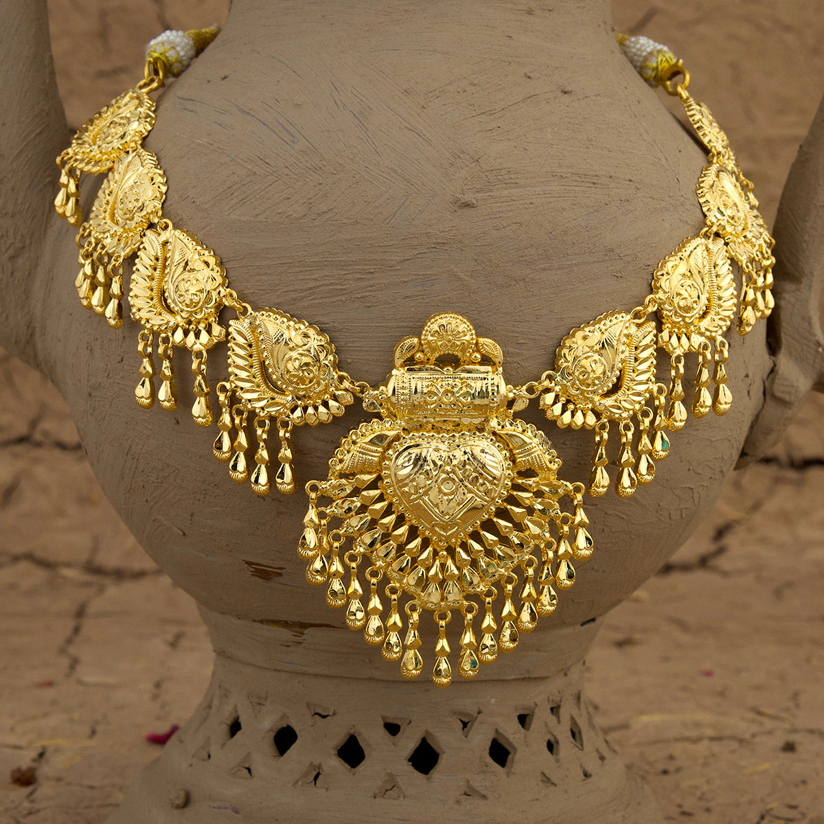 Manah Necklace Earrings Tikka Handcrafted Gold Plated
