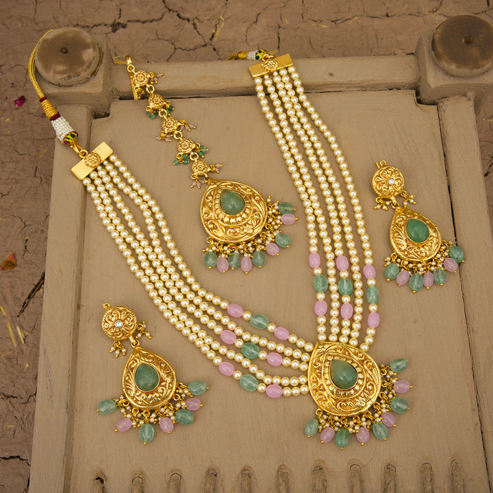 Seerat  Necklace Earrings Tikka Handcrafted Gold Plated