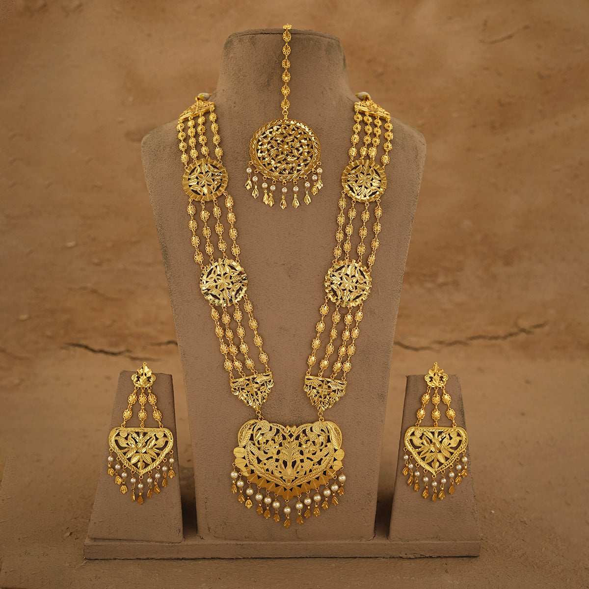 Lavya Ranihaar Earrings Tika Set Handcrafted Gold Plated