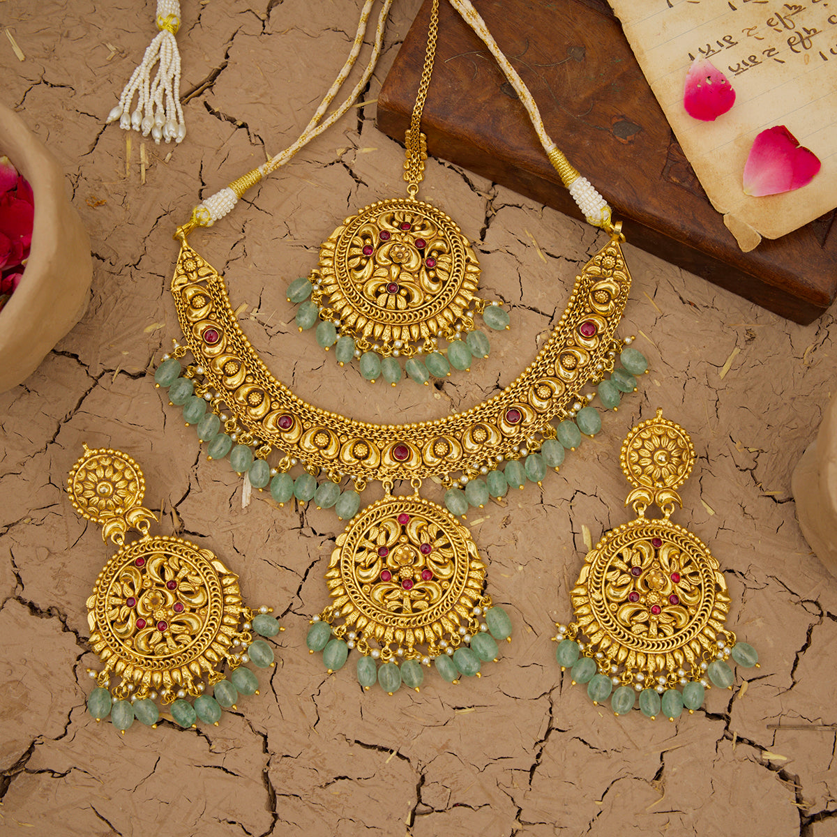 Tara Necklace Earrings Tikka Handcrafted Gold Plated
