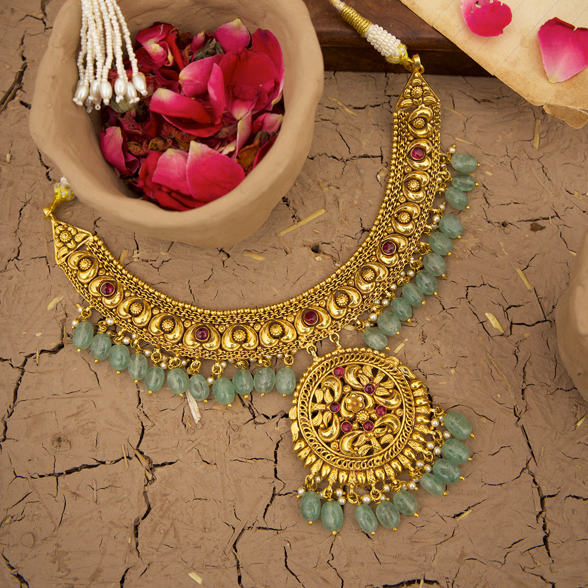 Tara Necklace Earrings Tikka Handcrafted Gold Plated