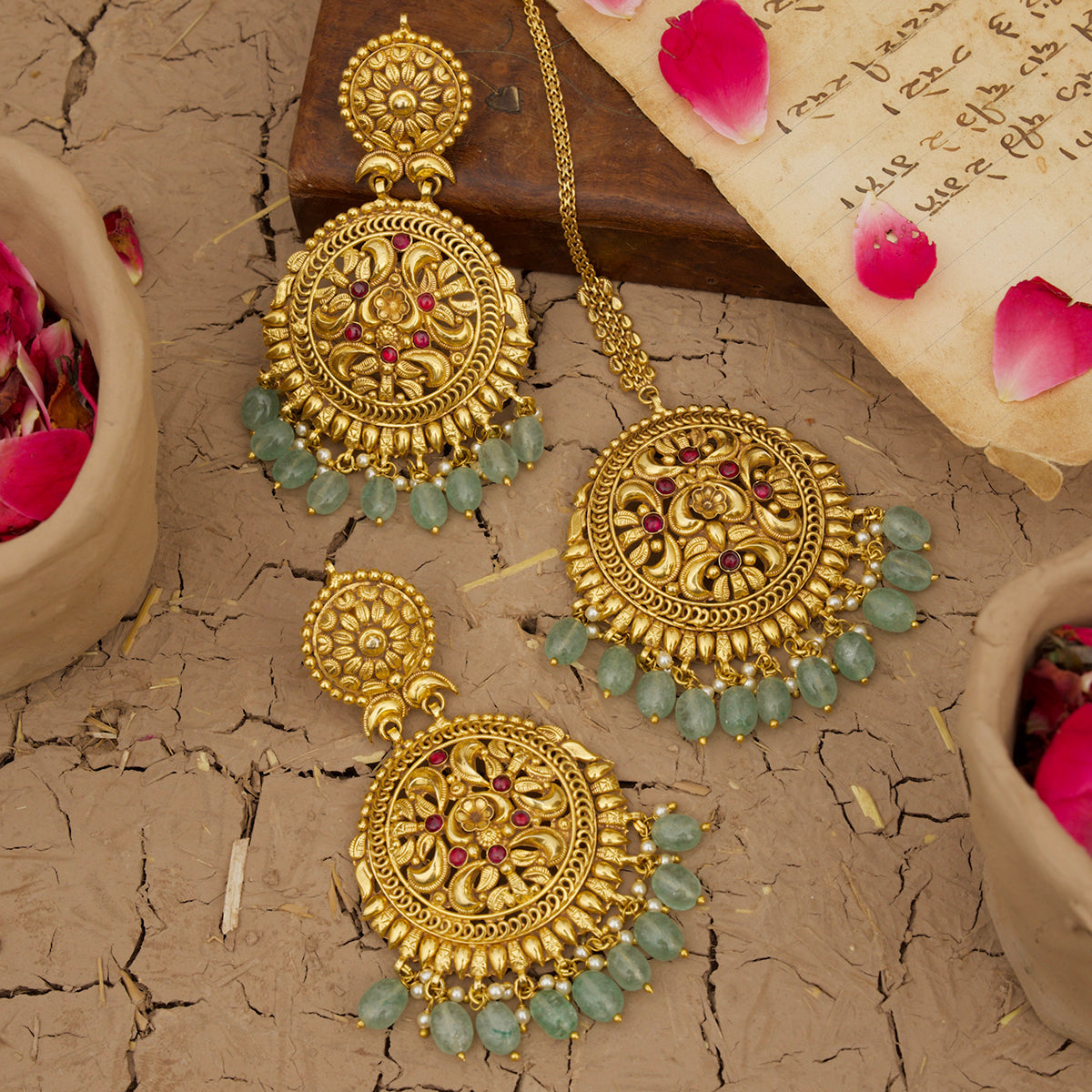 Tara Necklace Earrings Tikka Handcrafted Gold Plated