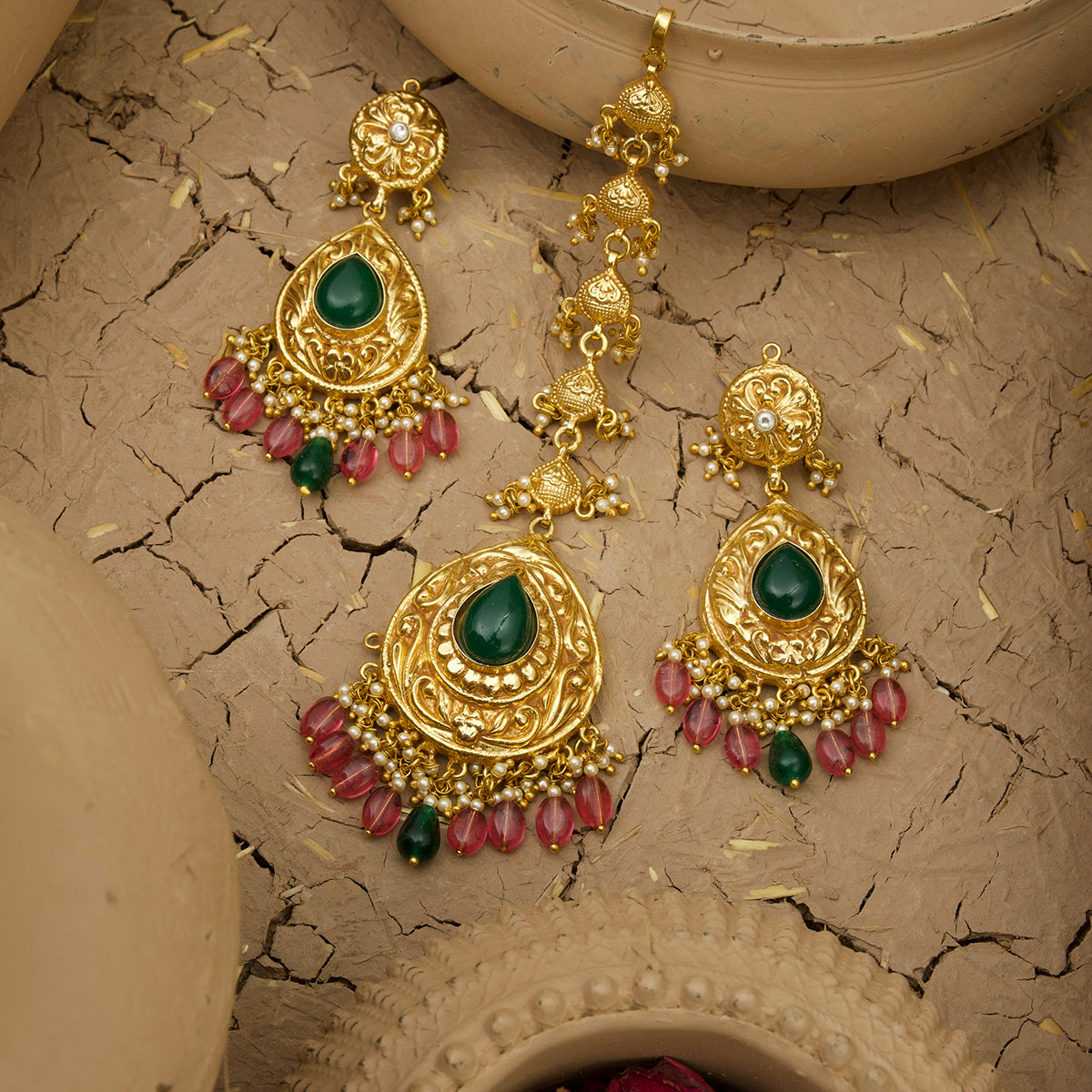 Joya  Necklace Earrings Tikka Handcrafted Gold Plated