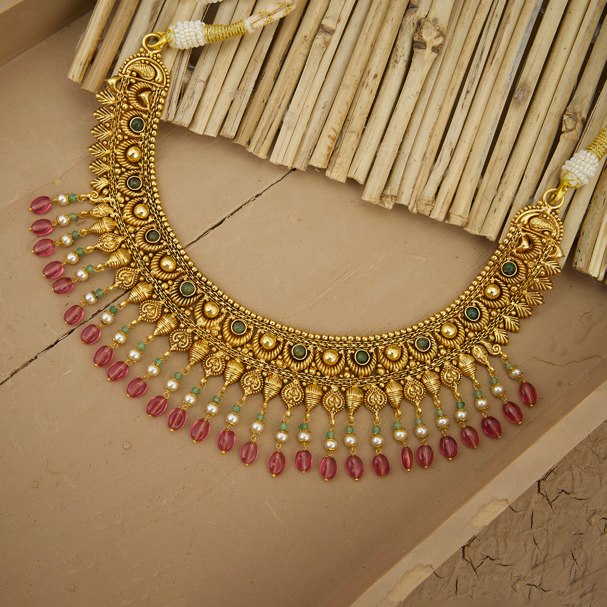 Zarina Necklace Earrings Tikka Handcrafted Gold Plated