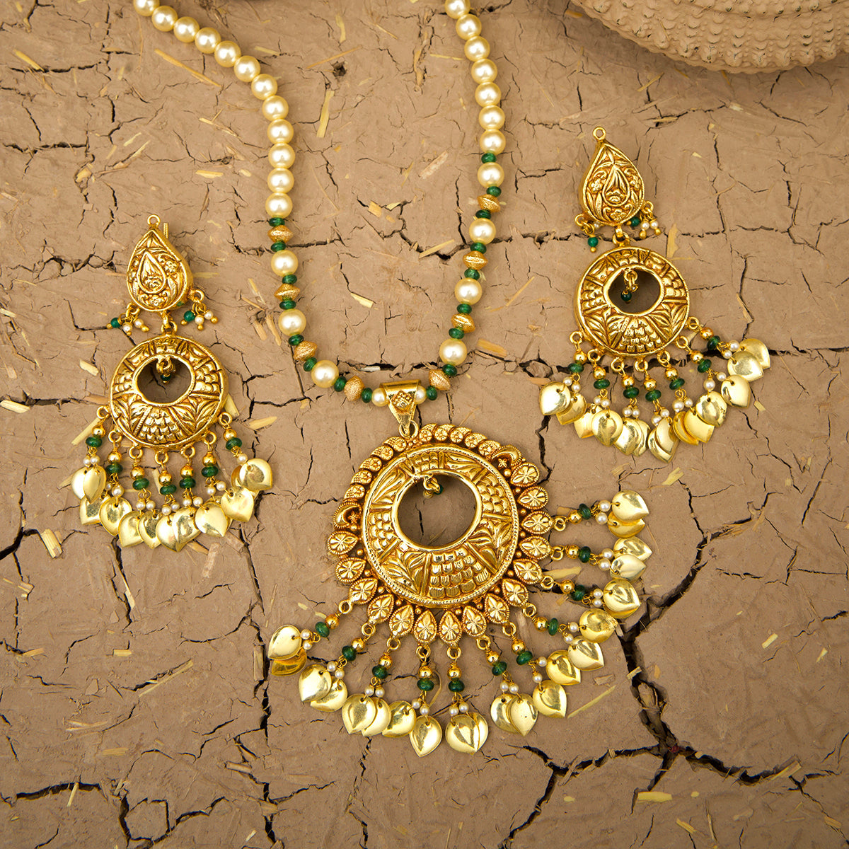 Sameera Necklace Earrings Tikka Handcrafted Gold Plated