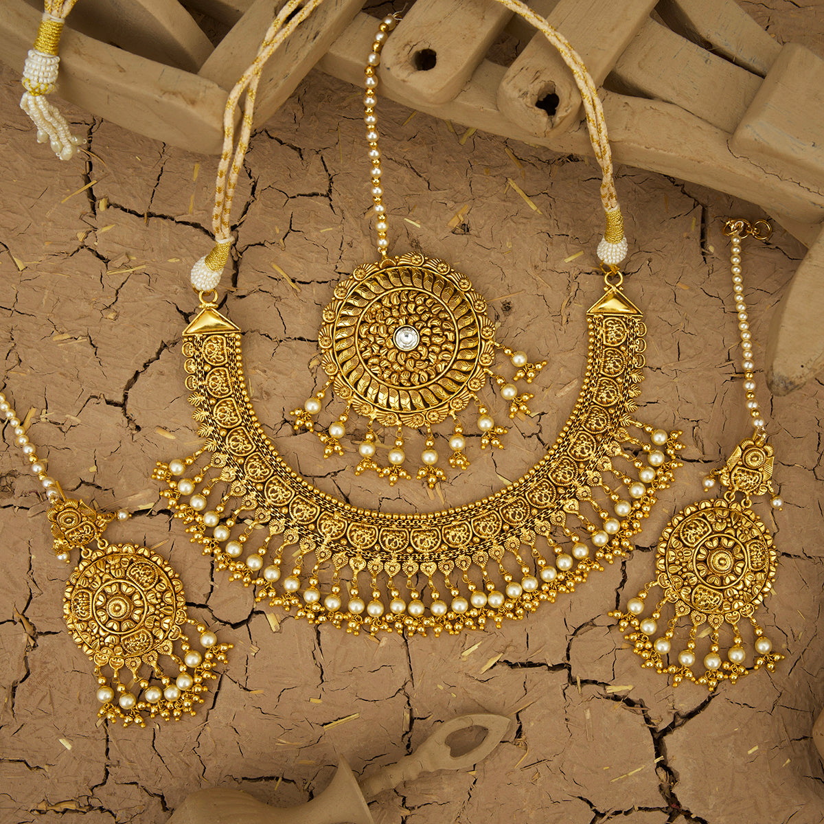 Shivya  Necklace Earrings Tikka Handcrafted Gold Plated