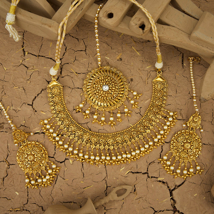 Shivya  Necklace Earrings Tikka Handcrafted Gold Plated
