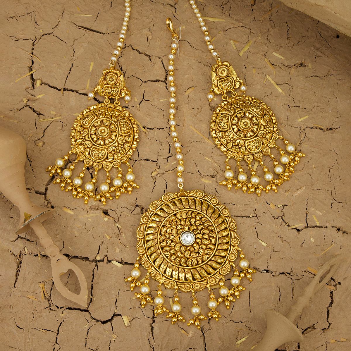 Shivya  Necklace Earrings Tikka Handcrafted Gold Plated