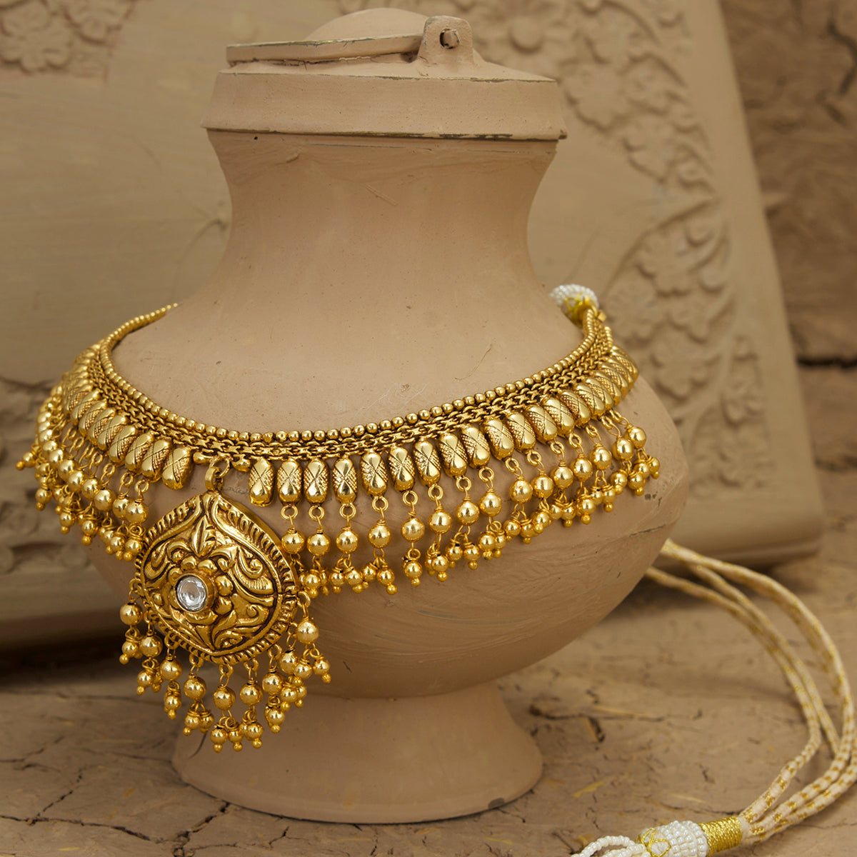 Eira  Necklace Earrings Tikka Handcrafted Gold Plated