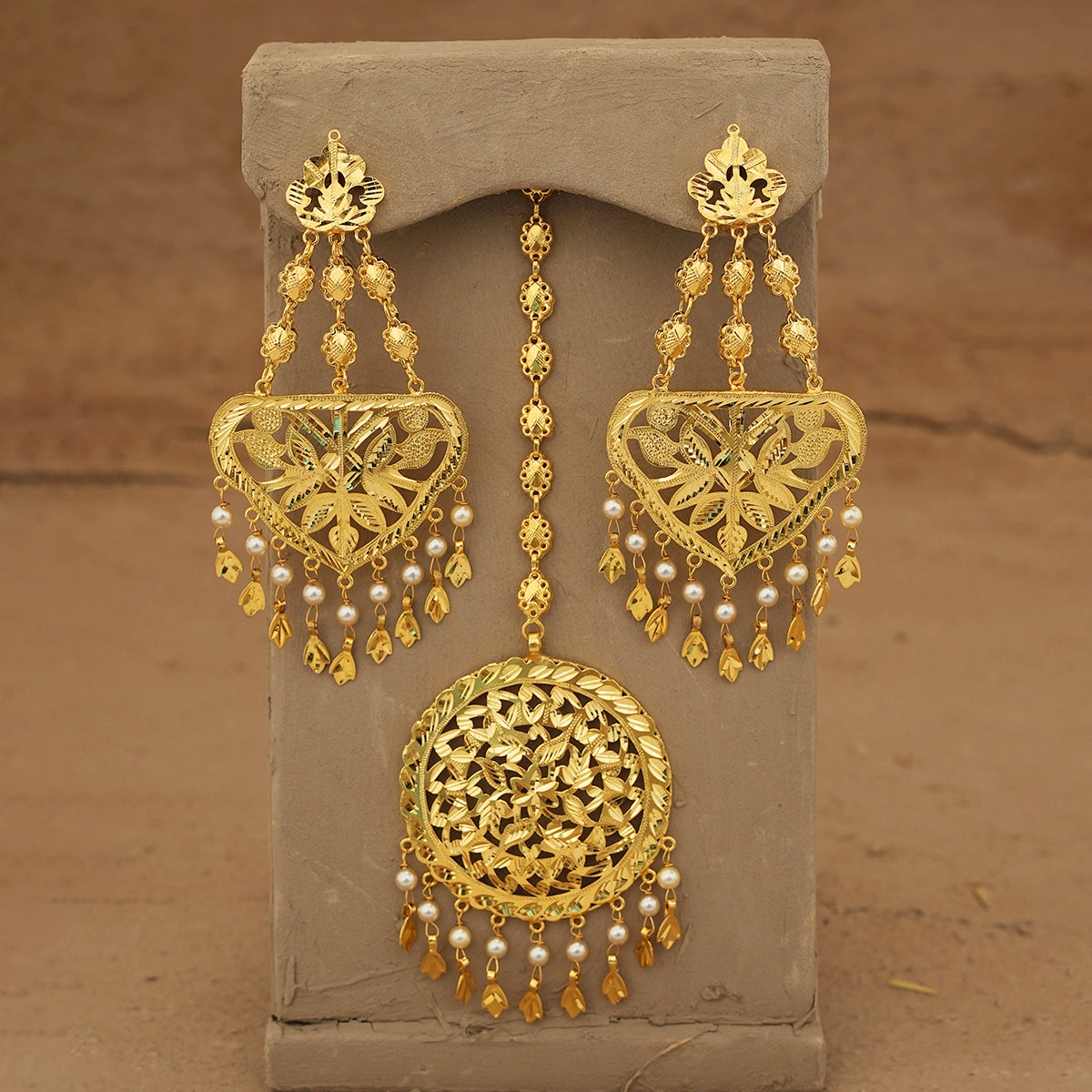 Lavya Ranihaar Earrings Tika Set Handcrafted Gold Plated