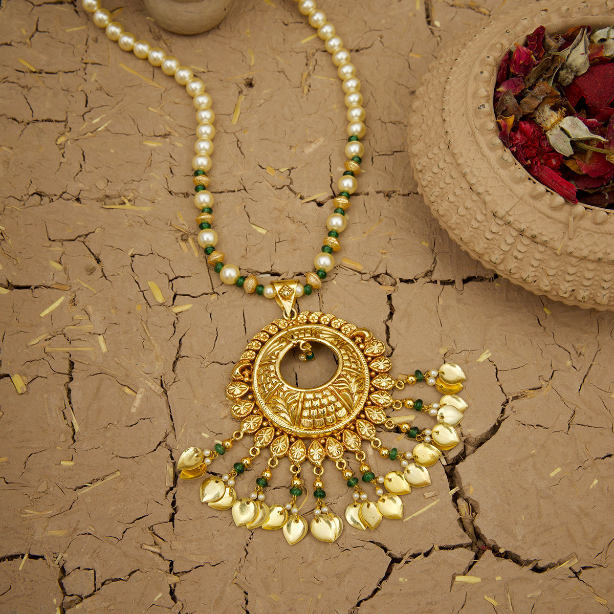 Sameera Necklace Earrings Tikka Handcrafted Gold Plated