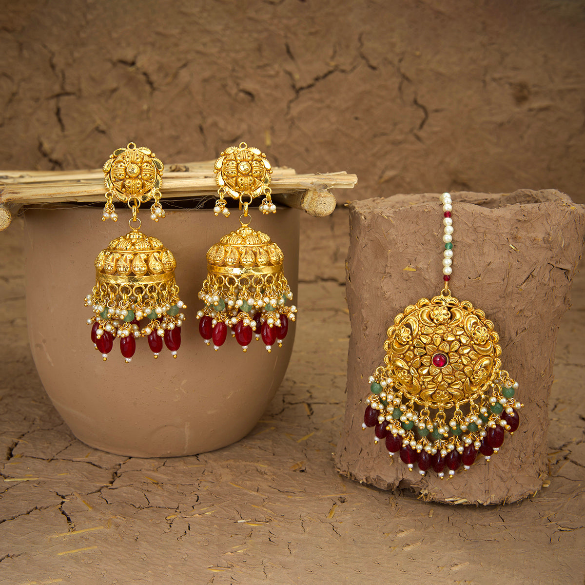 Nargish Earring Tika Handcrafted Gold Plated