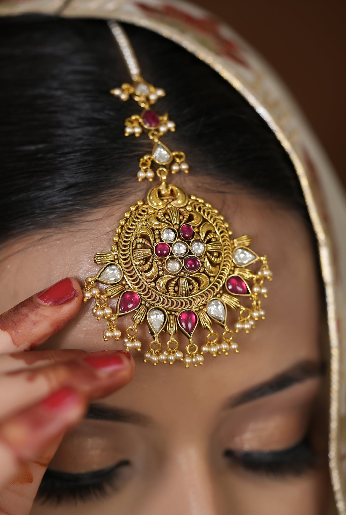Rangat Necklace Earing Tika Handcrafted Gold Plated