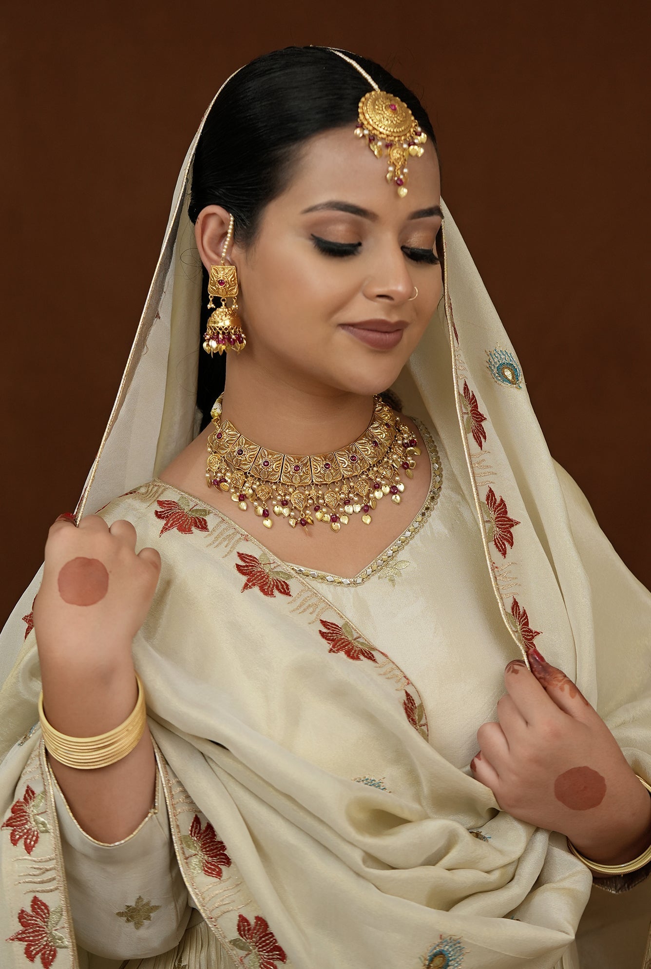 Chand  Necklace Earing Tika Handcrafted Gold Plated