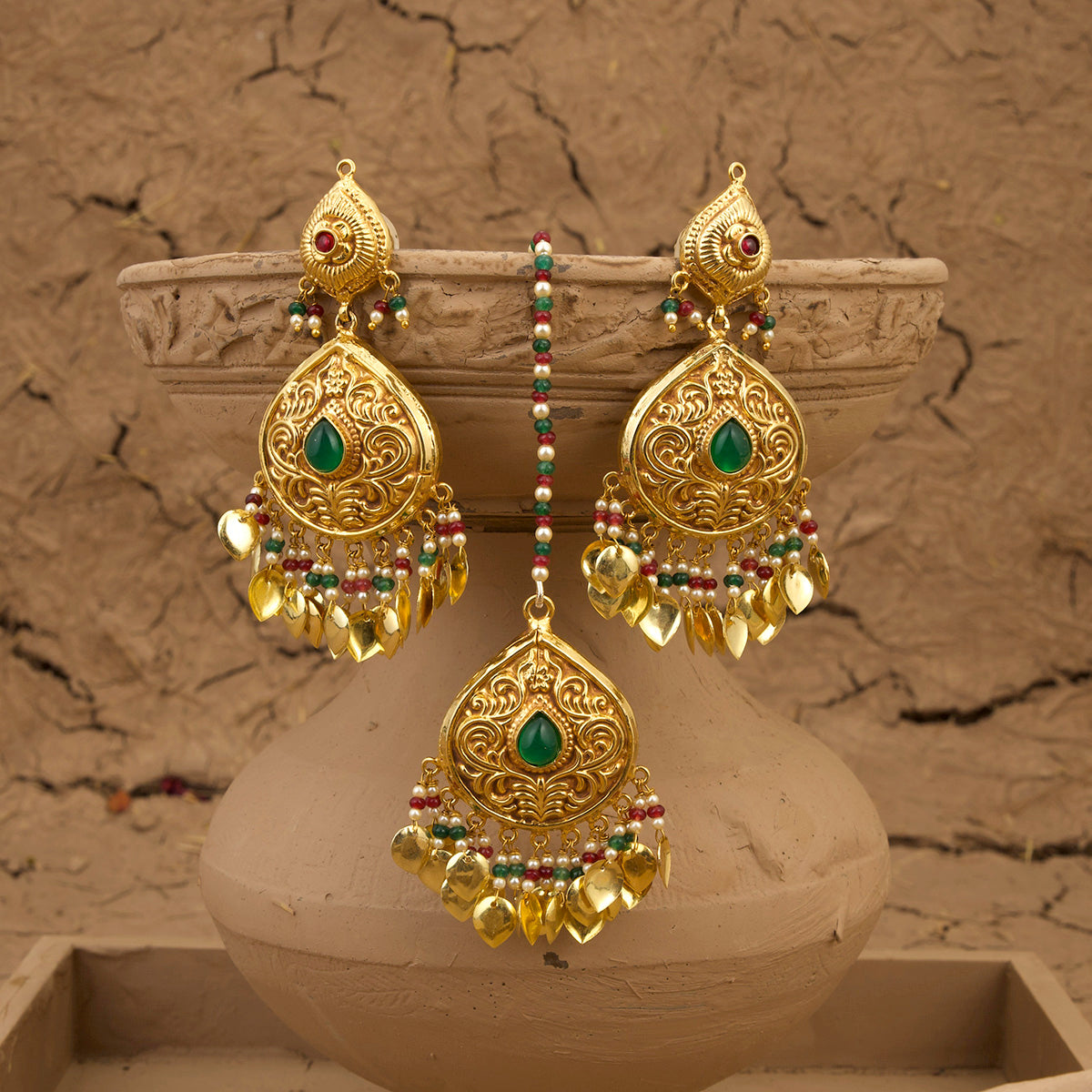 Aabroo Earring Tikka Handcrafted Gold Plated