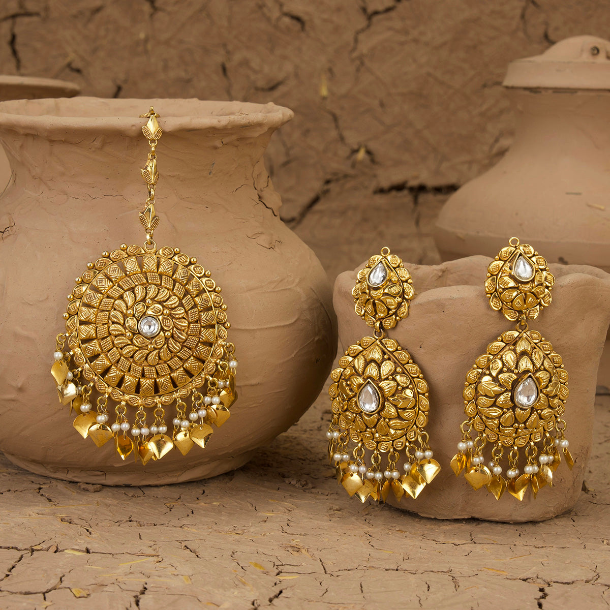 Mehal  Earring Tikka Handcrafted Gold Plated