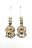 Gold Finished Semi Precious Navratan Kundan Earrings by PTJ