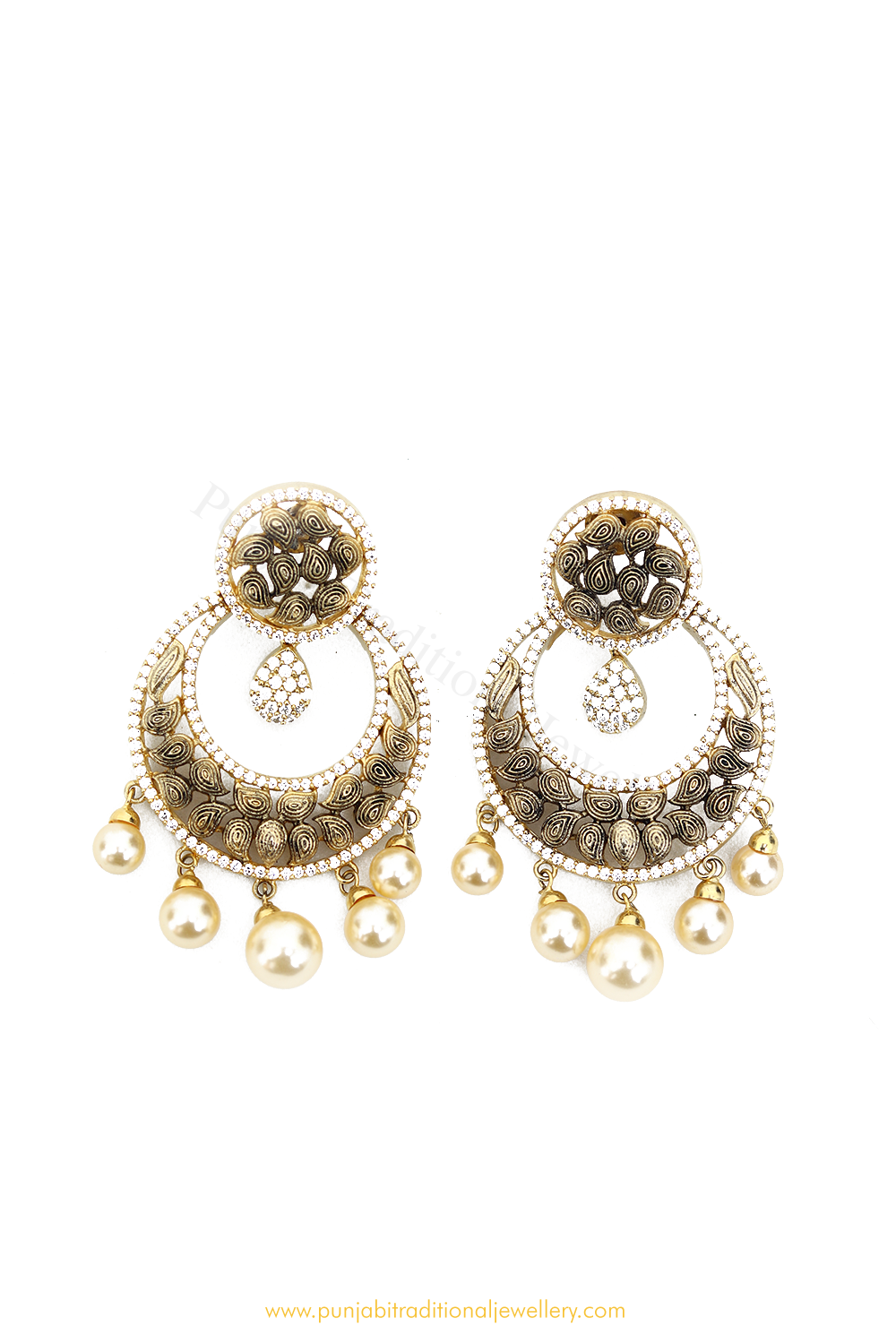 Gold Finished AD Earrings By PTJ