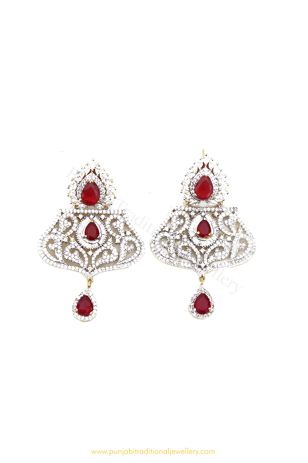 Gold Finished Rubby AD Earrings By PTJ