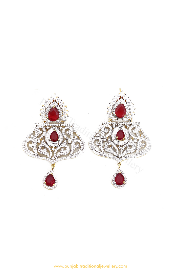 Gold Finished Rubby AD Earrings By PTJ