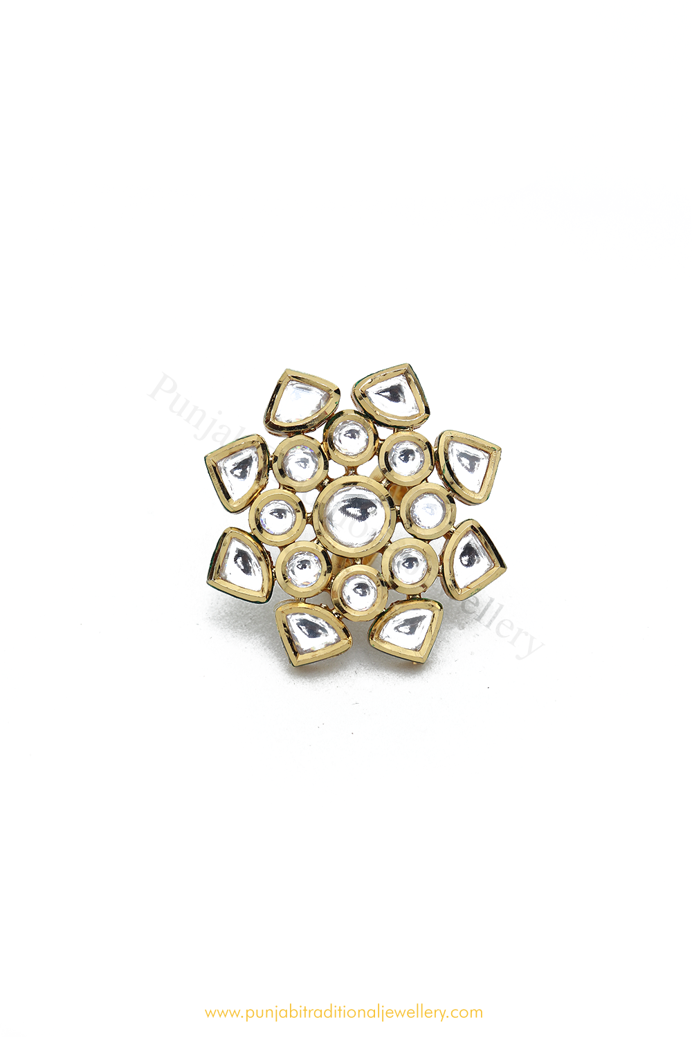 Gold Finished Navratan Kundan Ring By PTJ