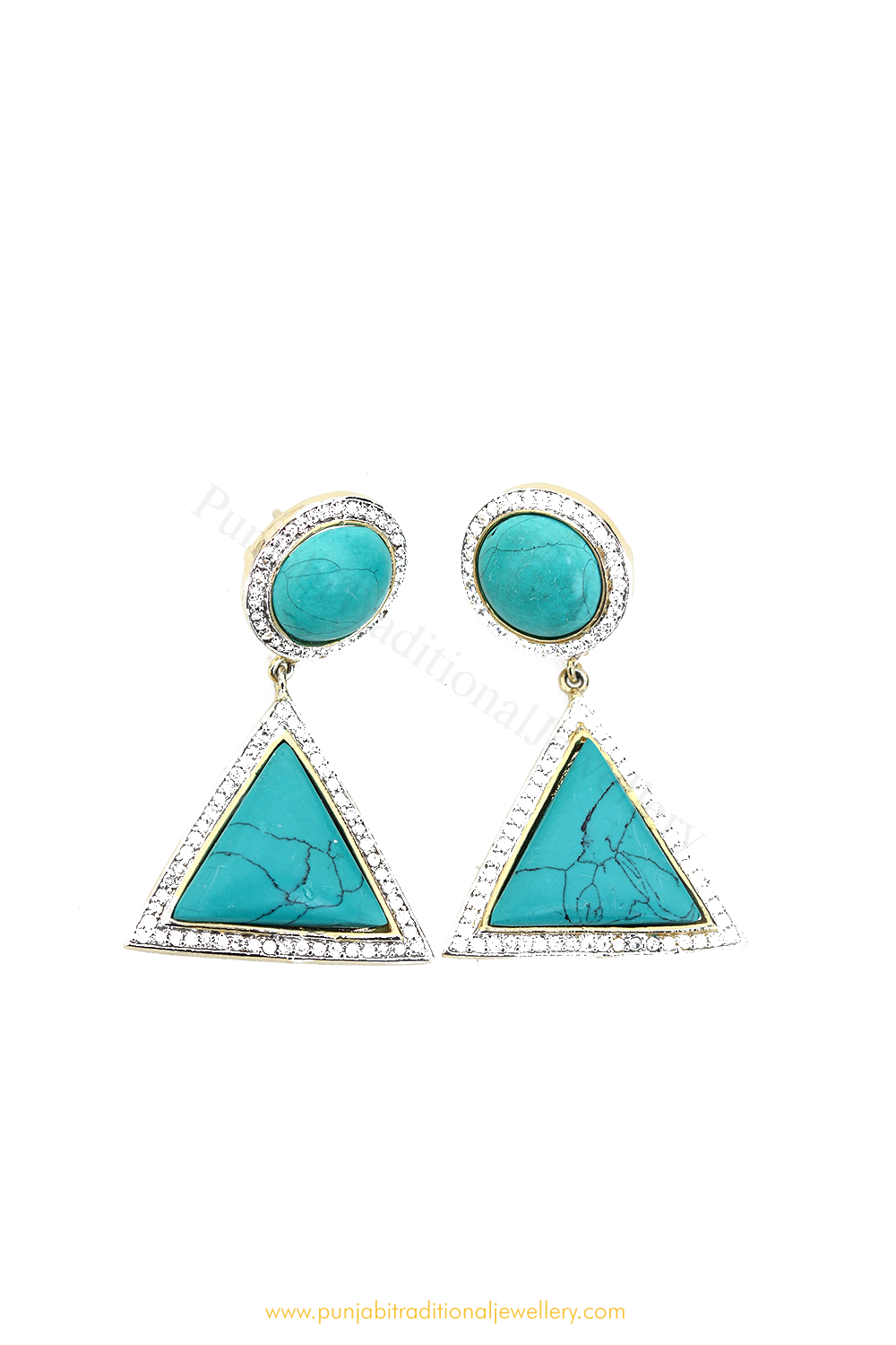 Gold Finished Firoza AD Earrings By PTJ