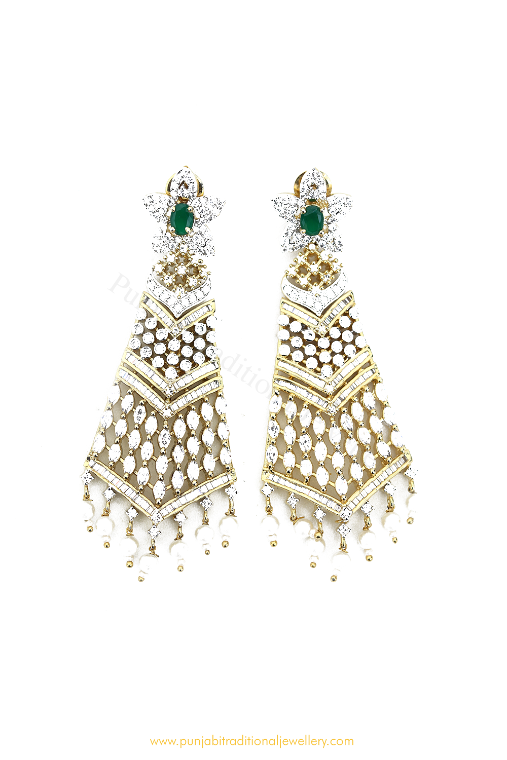 Gold Finished Emerald AD Earrings By PTJ