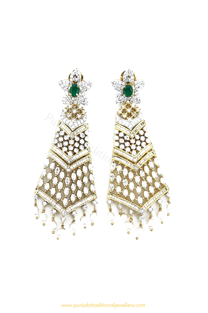 Gold Finished Emerald AD Earrings By PTJ