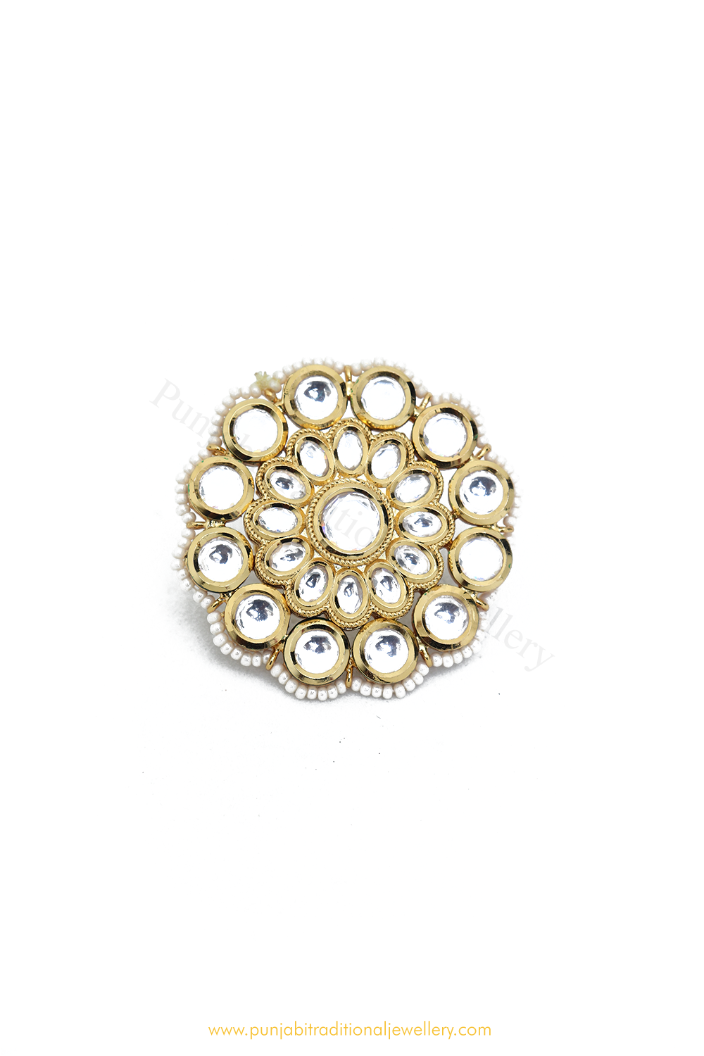 Gold Finished Navratan Kundan Ring By PTJ