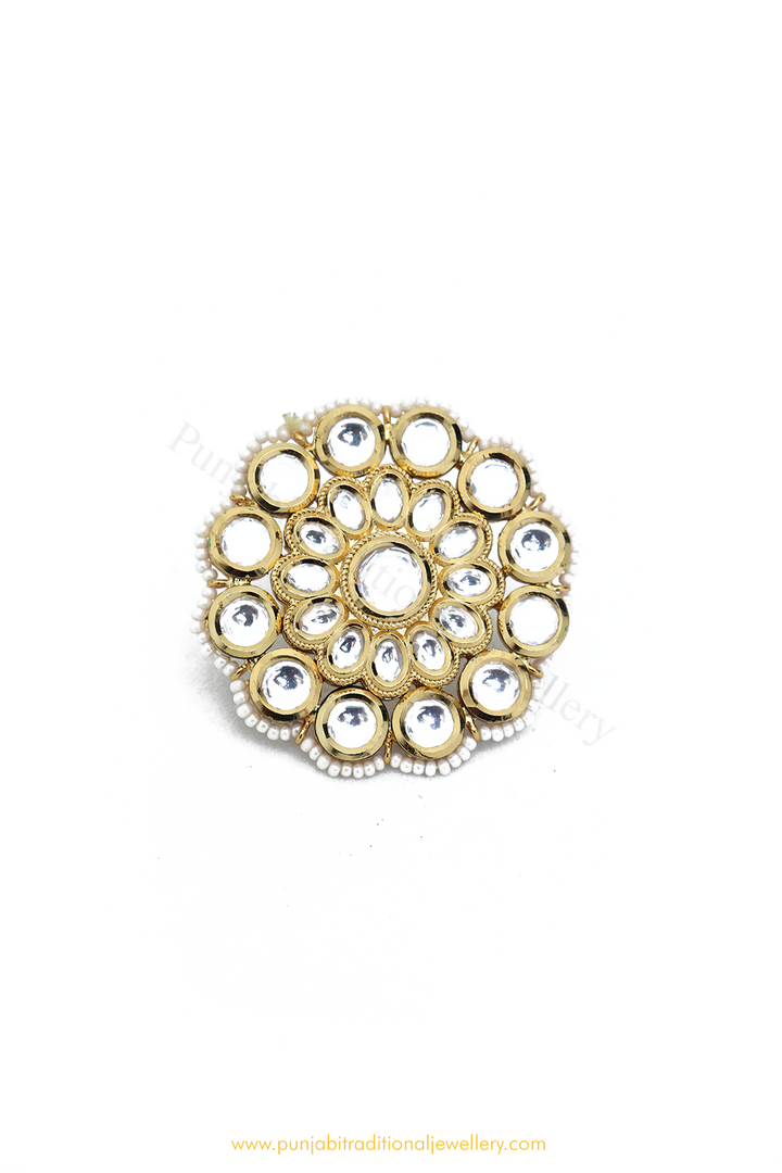 Gold Finished Kundan Ring By PTJ