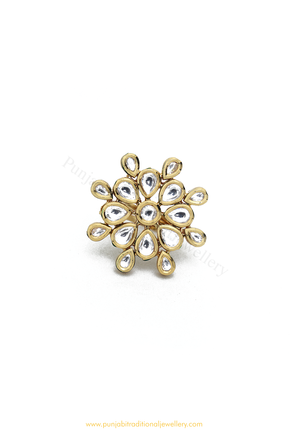 Gold Finished Navratan Kundan Ring By PTJ
