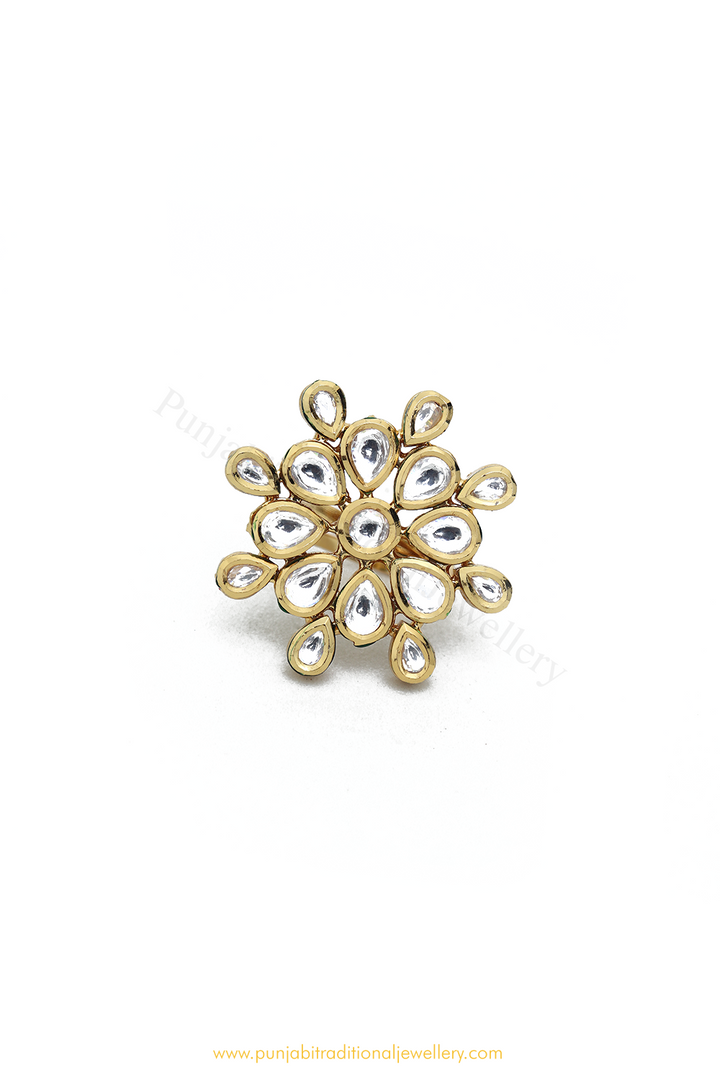 Gold Finished Kundan Ring By PTJ