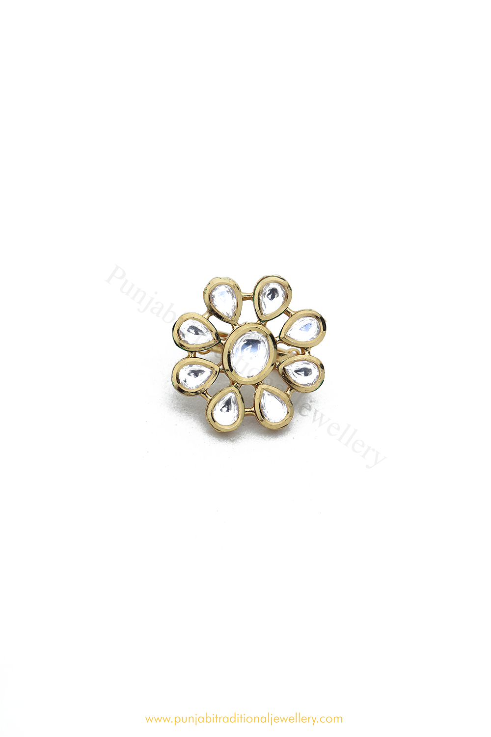 Gold Finished Navratan Kundan Ring By PTJ