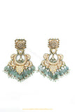 Gold Finished Semi Precious Mint Kundan Earrings by PTJ