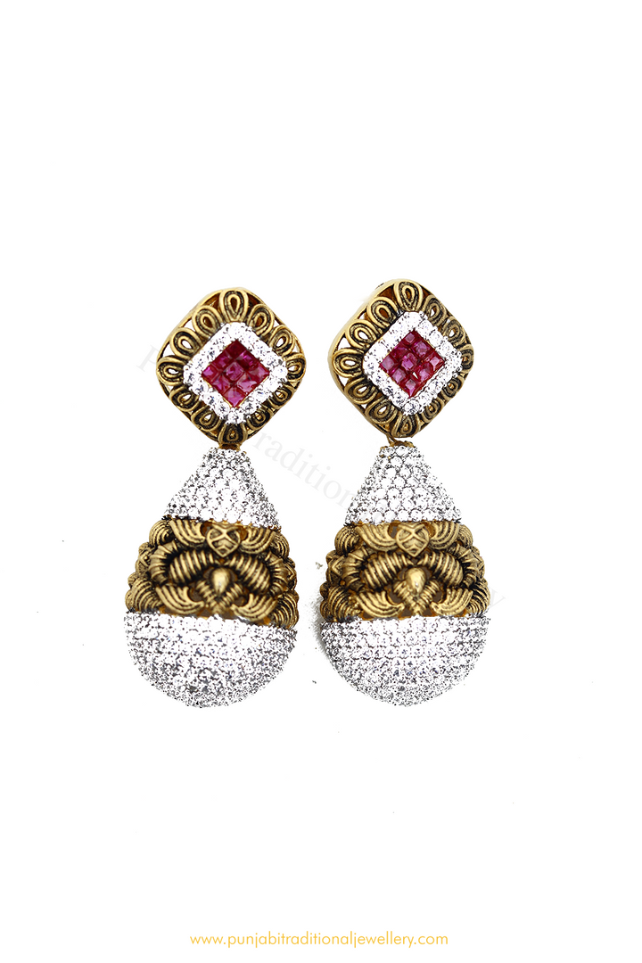 Gold Finished Rubby AD Earrings By PTJ