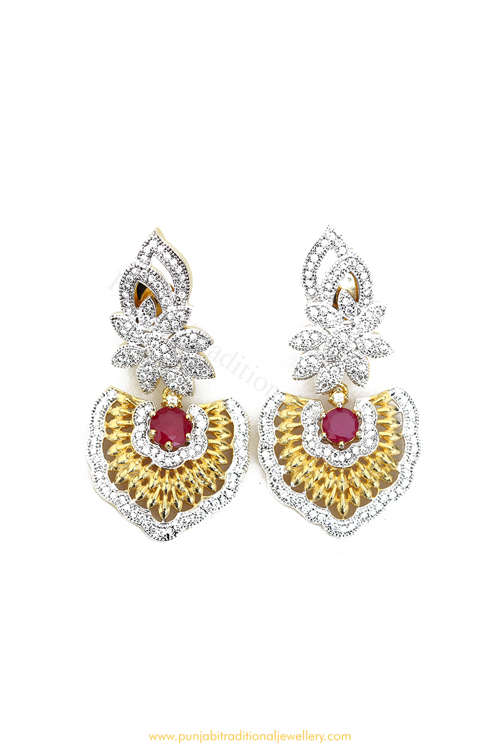 Gold Finished Rubby AD Earrings By PTJ