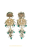 Gold Finished Semi Precious Emerald Kundan Earrings by PTJ
