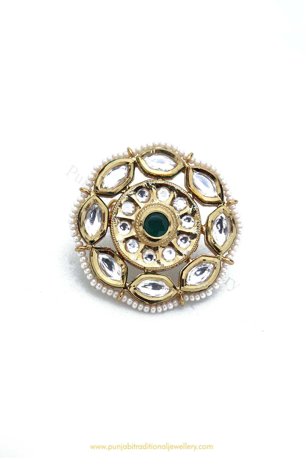 Gold Finished Navratan Kundan Ring By PTJ