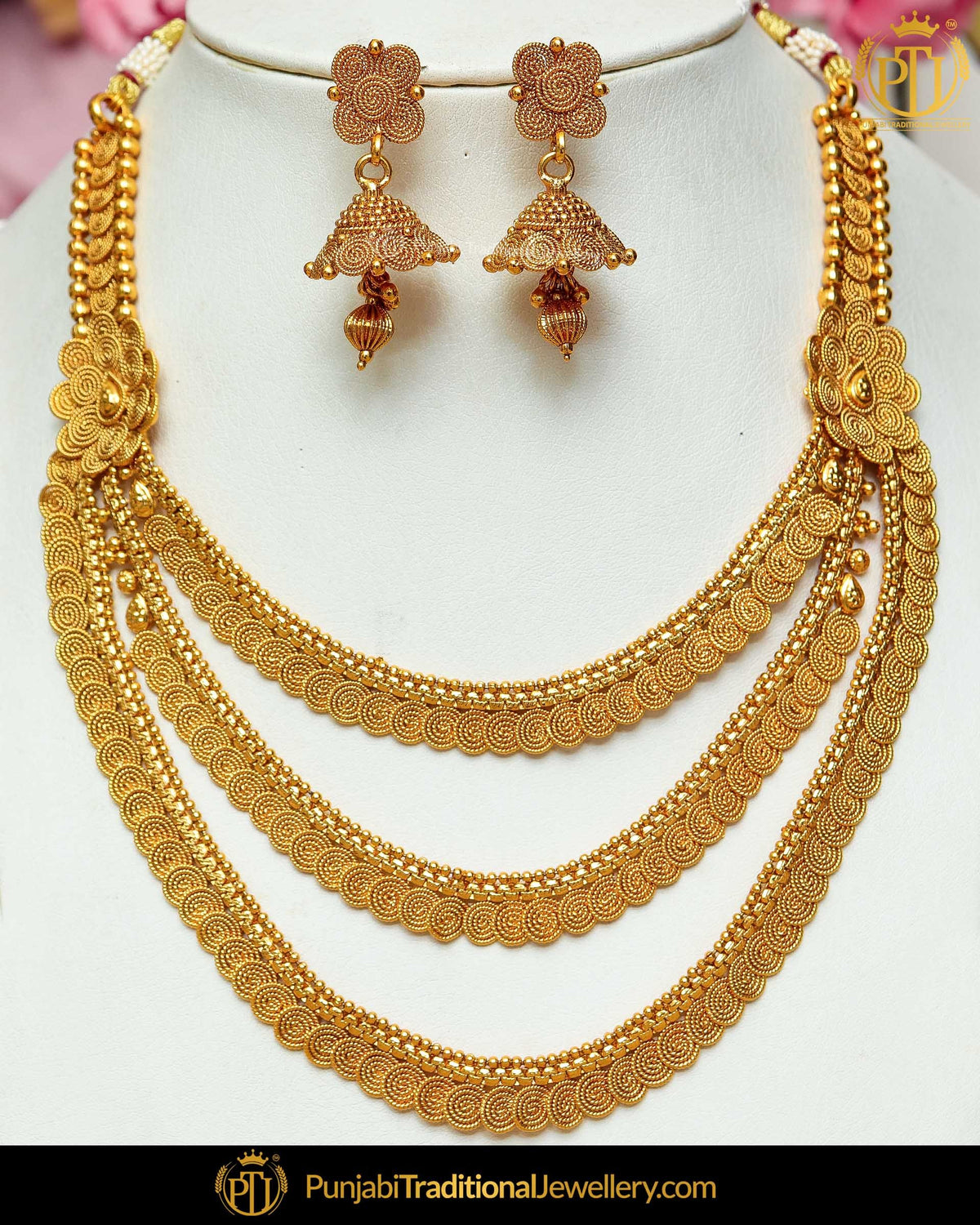 Antique Gold Finished Pearl Necklace Set  | Punjabi Traditional Jewellery Exclusive