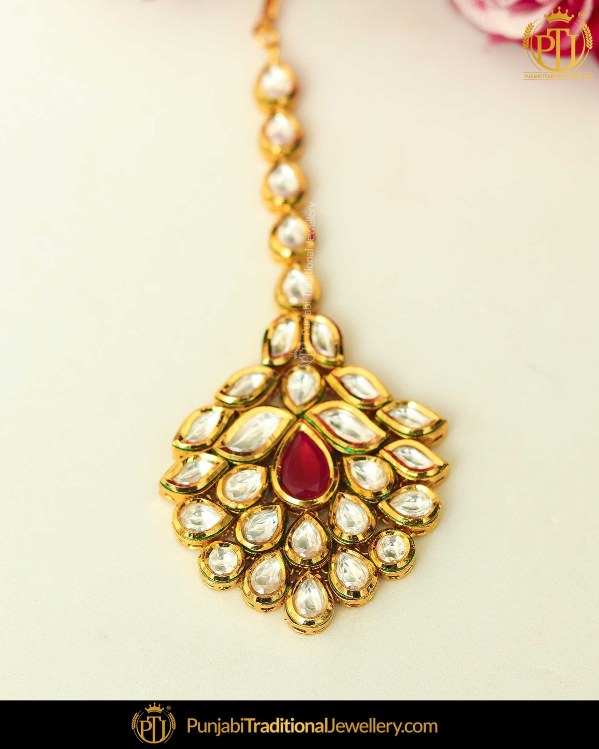 Gold Finished Kundan Rubby Tikka | Punjabi Traditional Jewellery Exclusive