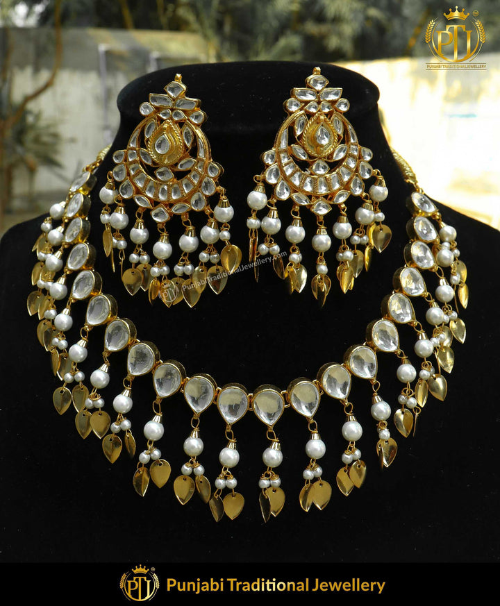 Gold Plated Kundan Pippal Patti Pearl Necklace Set | Punjabi Traditional Jewellery Exclusive