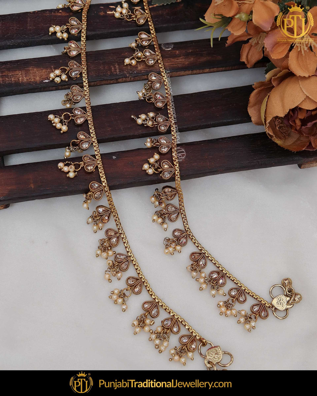 Gold Finished Champagne Stone Payal | Punjabi Traditional Jewellery Exclusive