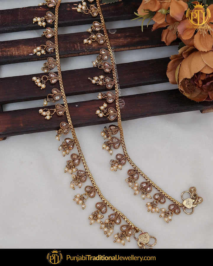 Gold Finished Champagne Stone Payal | Punjabi Traditional Jewellery Exclusive