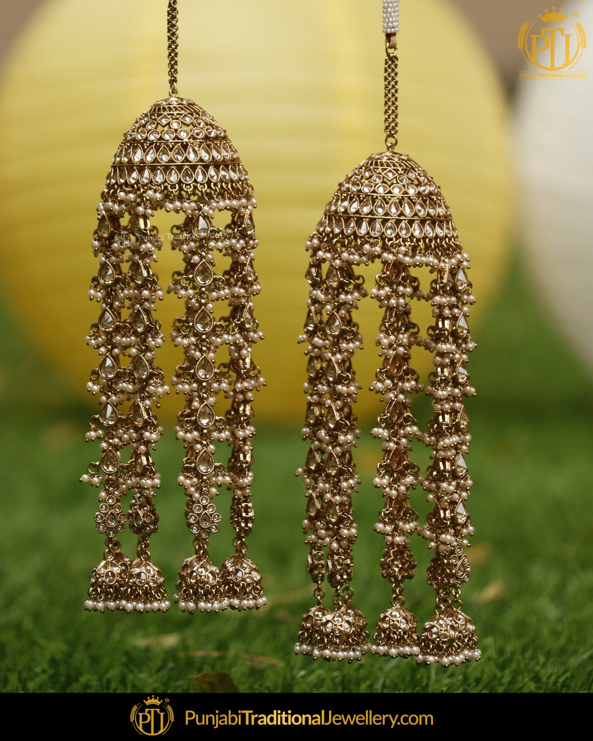 Gold Finished Champagne Stone Pearl Bridal Kalira