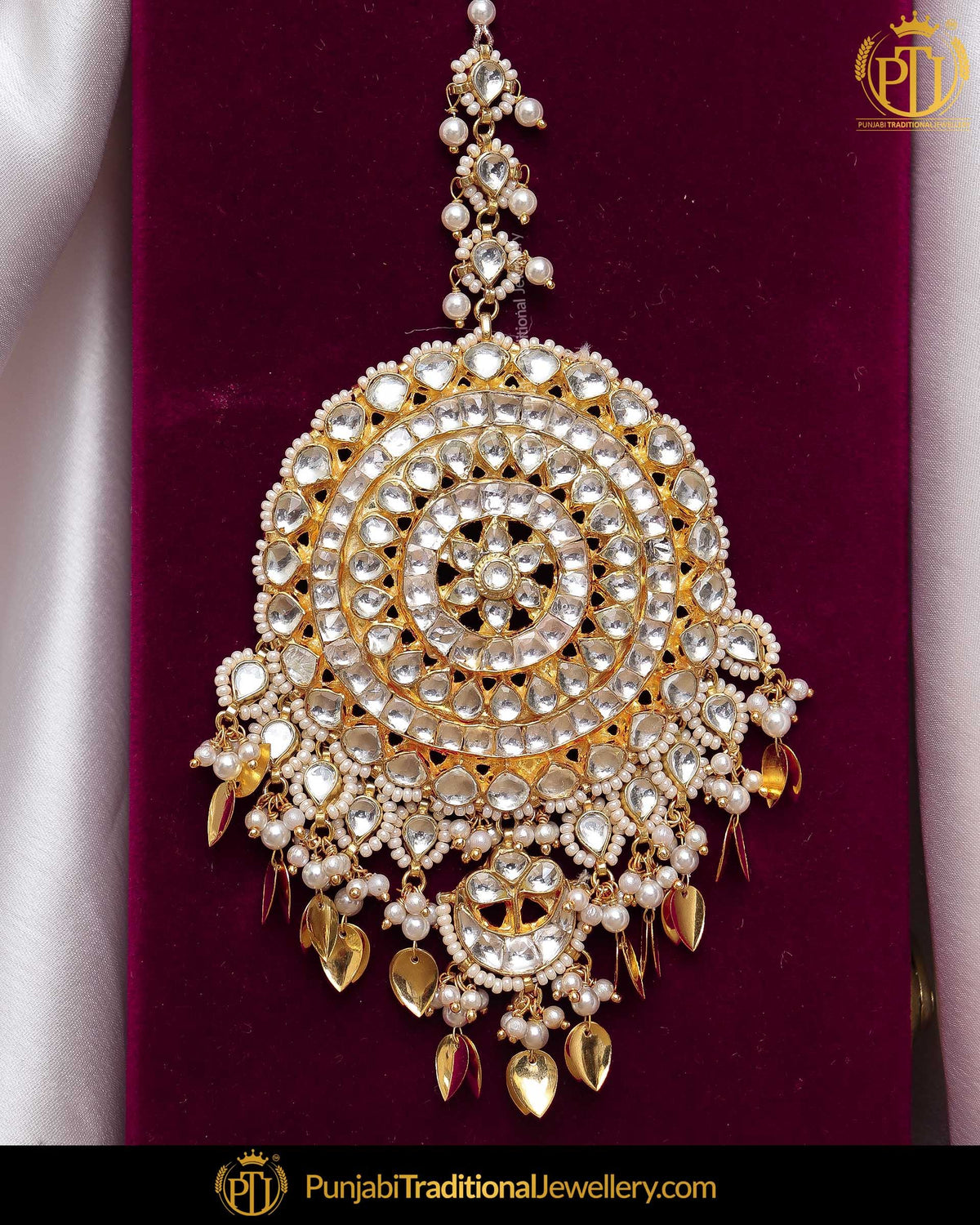 Gold Finished Pippal Patti Kundan Pearl Tikka | Punjabi Traditional Jewellery Exclusive