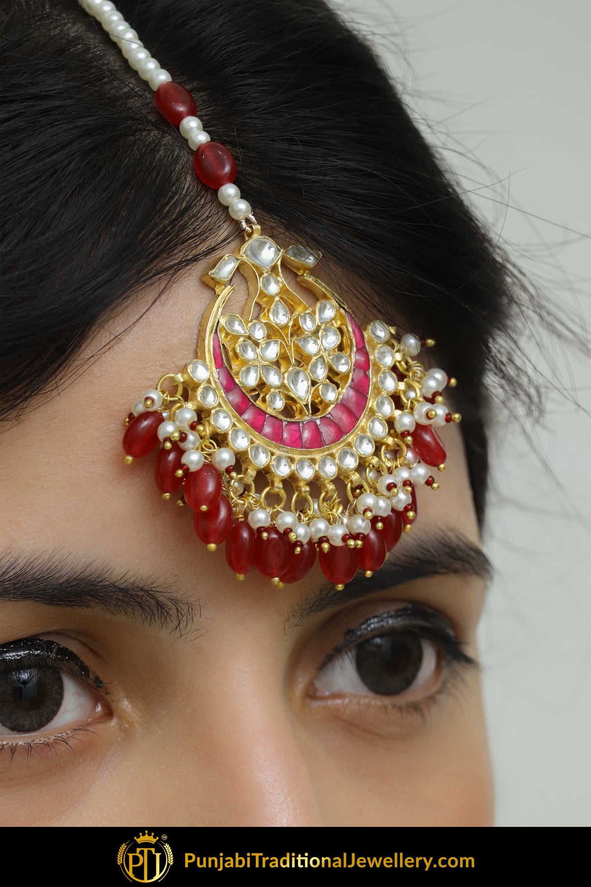 Bahira Rubby Kundan Earring Tikka Set  | Punjabi Traditional Jewellery Exclusive