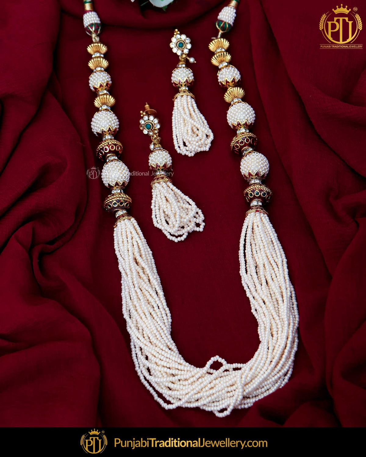 Antique Gold Finished Rubby Emerald Mala  Johda Long Set  | Punjabi Traditional Jewellery Exclusive