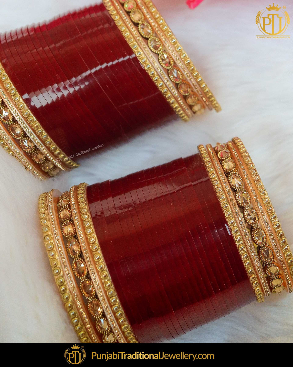 Maroon Champagne Stone Bridal Chura | Punjabi Traditional Jewellery Exclusive