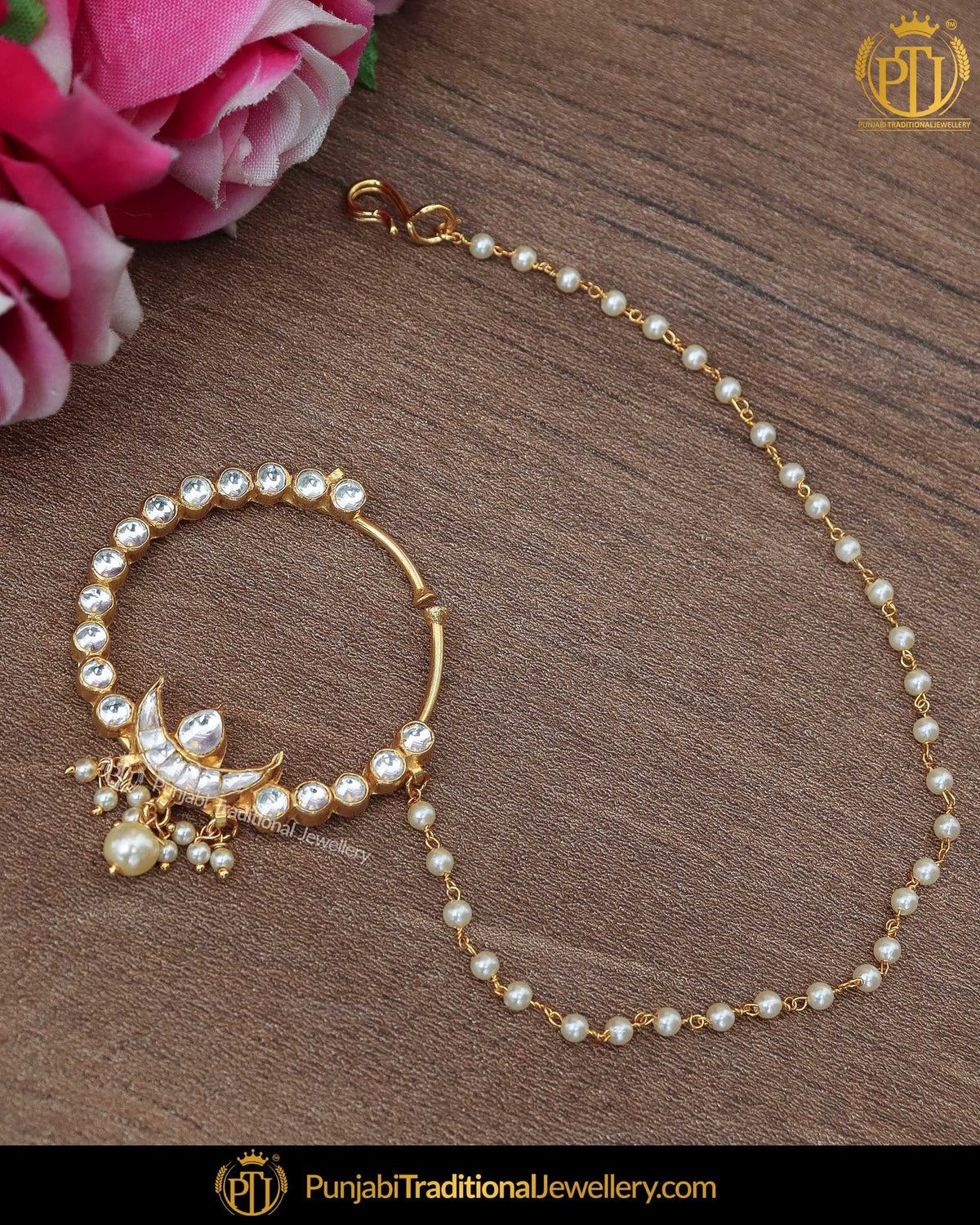Gold Finished Kundan Pearl Nath | Punjabi Traditional Jewellery Exclusive